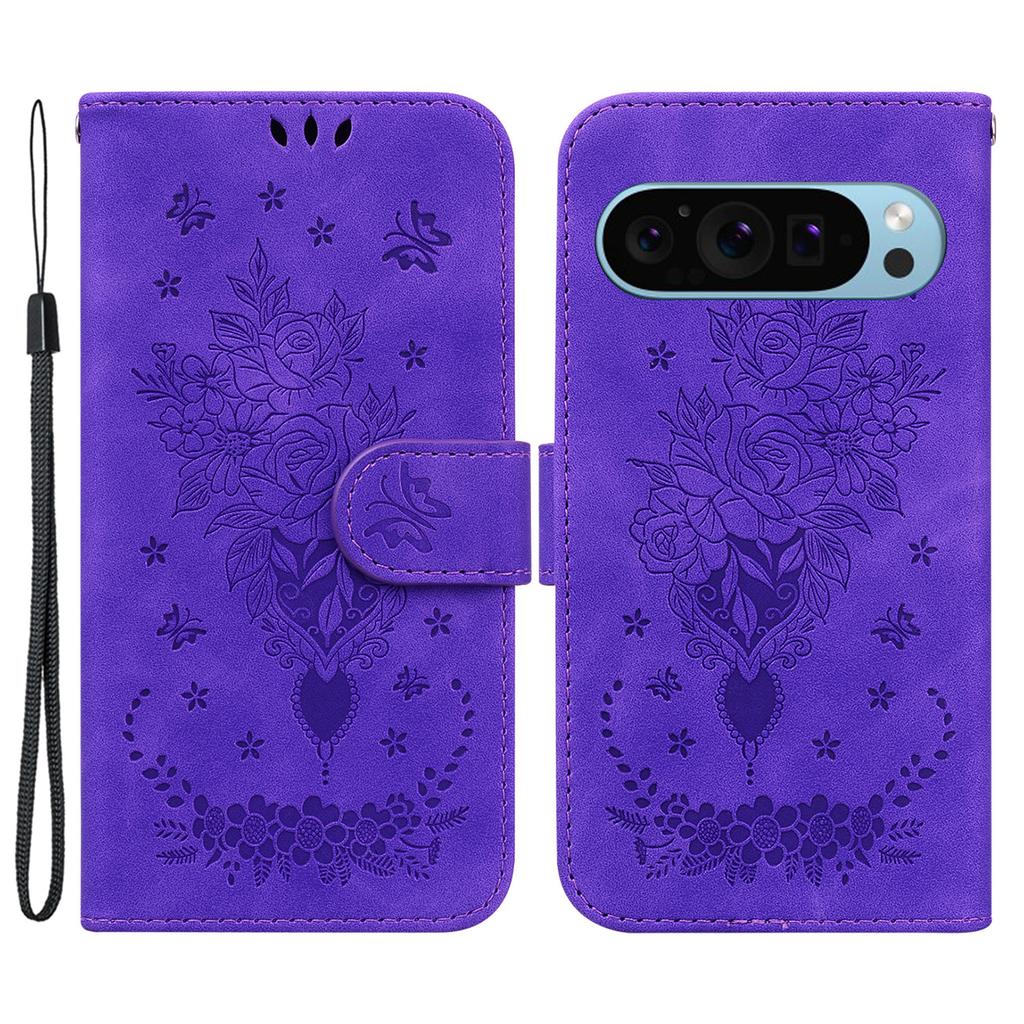 For Google Pixel 9/Pixel 9 Pro Case Flower Pattern Shockproof Leather Folio Phone Cover