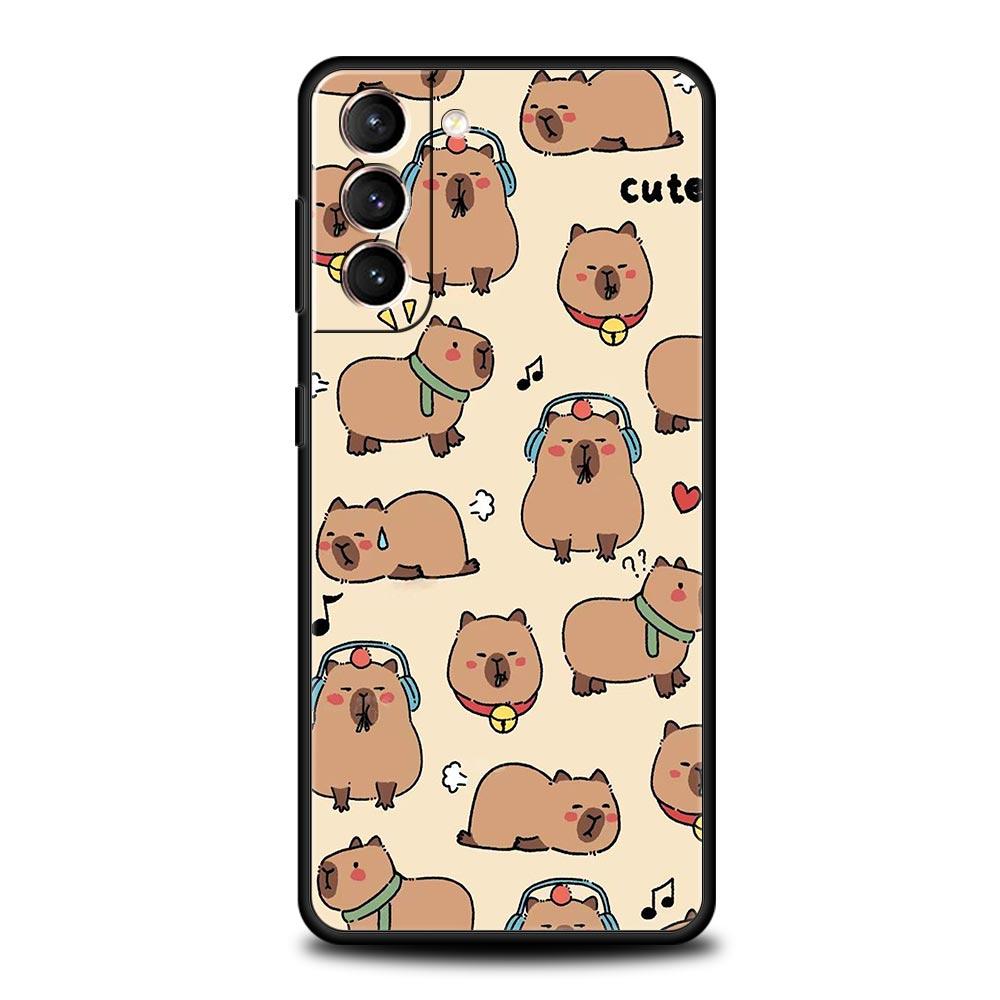 Cartoon Capybara Phone Case For Samsung Galaxy S26 Ultra S25 Plus S24 FE S23 S22 5G S21 S20 Cover Black Soft