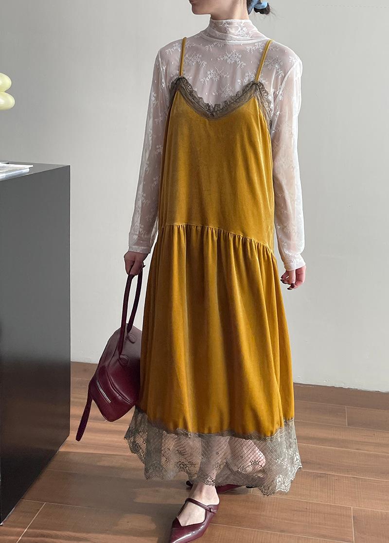 [Welfare payment, non-refundable] 25 spring retro velvet sexy lace suspender medium and long dress 2671 One size fits all жёлтый
