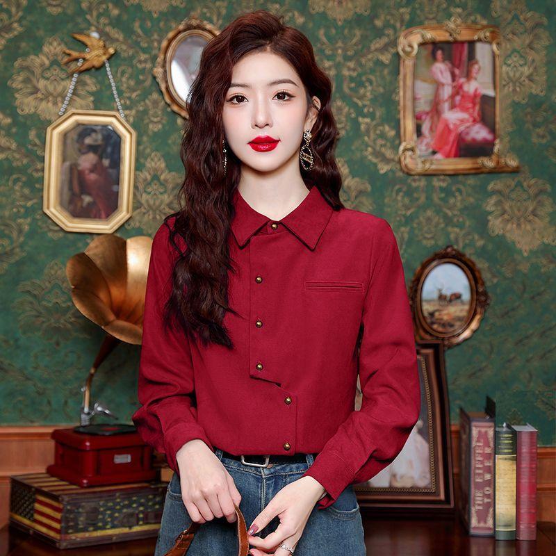 

WTEMPO Женская рубашка с длинными рукавами и французским нерегулярным воротником поло, осенняя новая мода, темпераментный топ 3XL