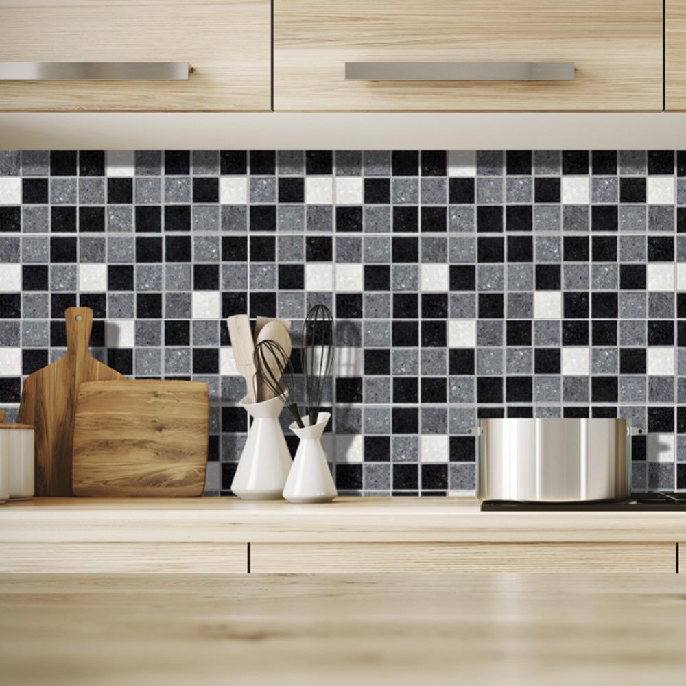 19pcs Grey Tile Wall Sticker 39.4x7.9in Self Adhesive Tile Film Home Wall Pastes Indoor Wall