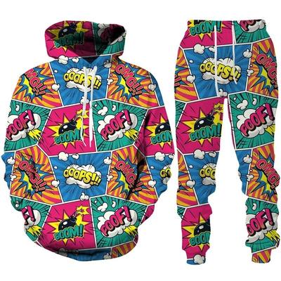 Nouveaux sweats à capuche pour hommes Funny Graffiti à la mode Impression 3D Vêtements de sport Ensemble sweat-shirt Hip hop Décontracté ensemble deux pièces Vêtements pour hommes