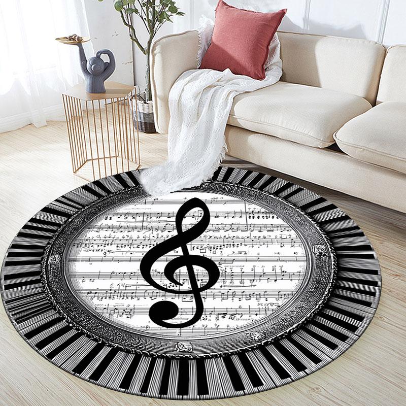 Runder Teppich mit Notenmuster, Teppich für Wohnzimmer, Schlafzimmer, Spielzimmer, Rutschfeste Bodenmatte, Feiertagsgeschenke und Geburtstagsgeschenke.