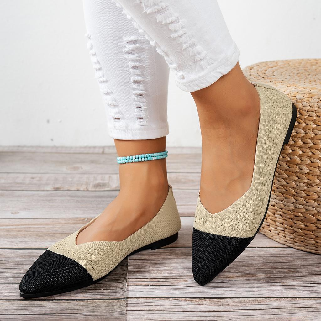 Gestrickte Damenschuhe, Atmungsaktiv, Weichsohlig, Bequem, Spitz zulaufend, Flach, Niedrig geschnitten, Einteilig, Freizeitschuhe