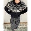 Fair Isle Crew Neck Cardigan Sweater Unisex Knit Jacquard Coat Autumn Winter New Arrival Loose Raglan Long Sleeve Top
