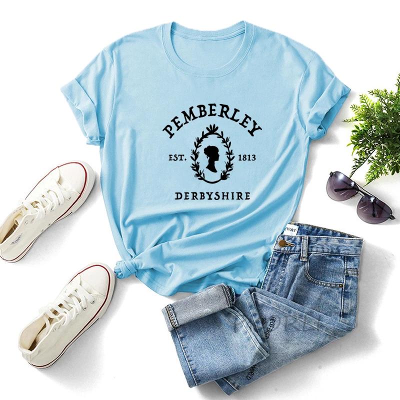 

Женская летняя хлопковая футболка Pemberley DerbyShire, футболка с Джейн Остин «Гордость и предубеждение», женская футболка с Элизабет Беннет, топы для книголюбов S