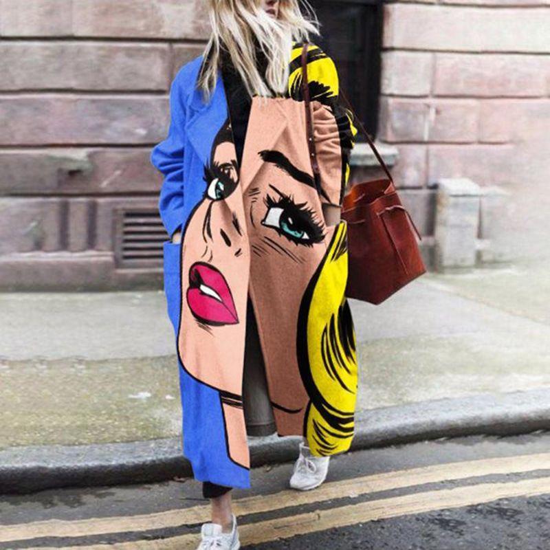 

2023 Fashion Autumn Women Clothing EBay Amazon New Long Sleeves Turn-down Collar Coat Print Imitation Woolen Coat Coat Figure II XL