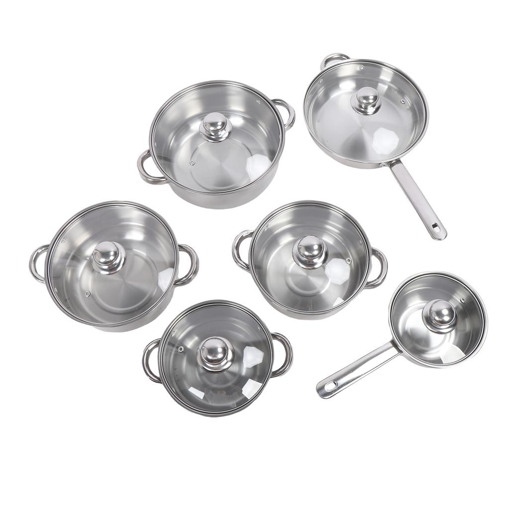 6-teiliges Edelstahl-Topf- und Pfannen-Set Gleichmäßige Erwärmung Verdickt Leicht zu reinigendes Kochgeschirr-Set mit Deckeln