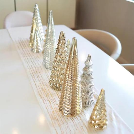 5 Pcs Illuminated Glass Christmas Tree Light Up Glass Tree Figurines
