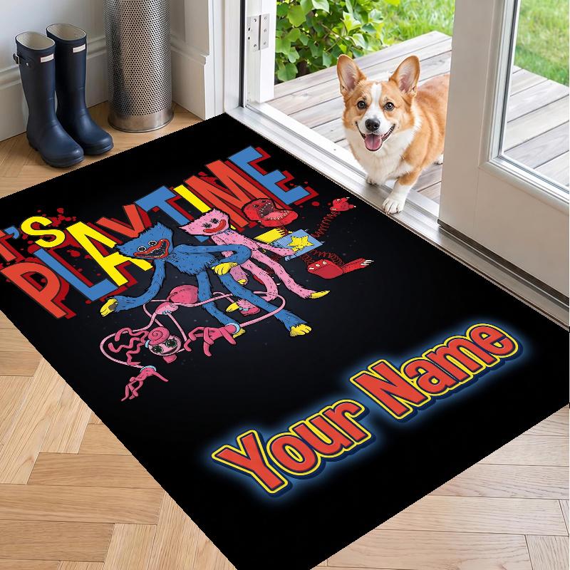 Custom Name Poppy Playtime Crystal Velvet Floor Rug Personalized Text Soft Carpet Home Decor