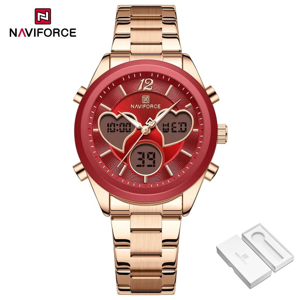 Naviforce Women Quartz LCD Digital Watch Waterproof Stainless Steel Strap NF5045S