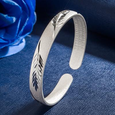 Internet Celebrity Yiye Rich Bracelet, Female Heart Sutra, Frosted Opening, Silver Plated Bracelet, Solid Car Leaf Bracelet, Mother Gifts