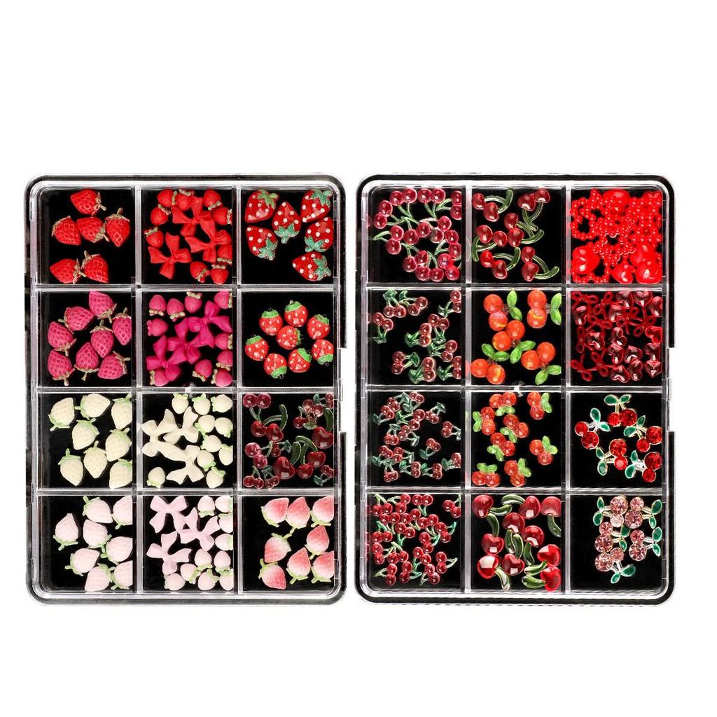 2025 3D Mini Resin Nail Art: Cream Strawberry & Translucent Cherry Fruit Cartoons