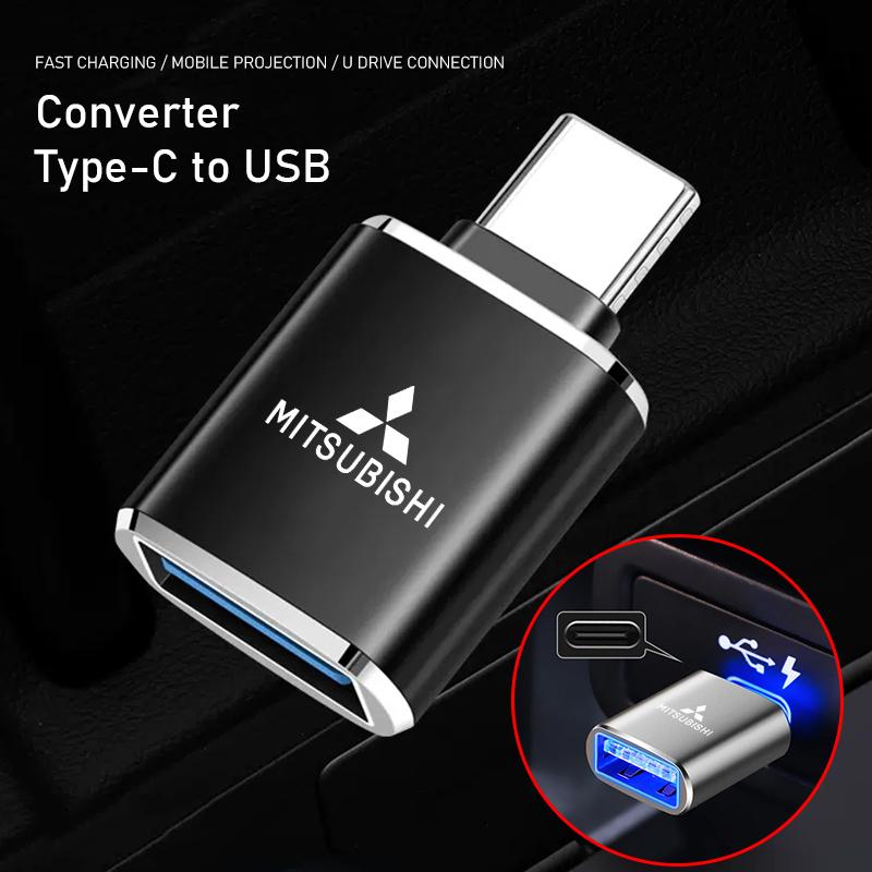 Car Type-C To USB Adapter Fast Charging Connector For Mitsubishi EK Pajero Xpander Eclipse Cross ASX L200 Xforce Mirage Delica