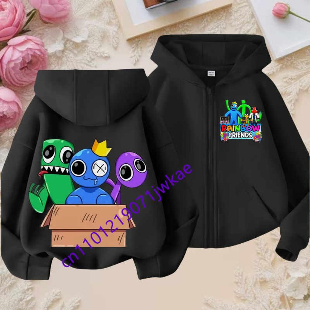 Rainbow Friends Kreslený Sportovní Plný Design Přívěsků Dětská Podzimní a Zimní Větruodolná Vysoce Kvalitní Dlouhý Rukáv Mikina na Zip