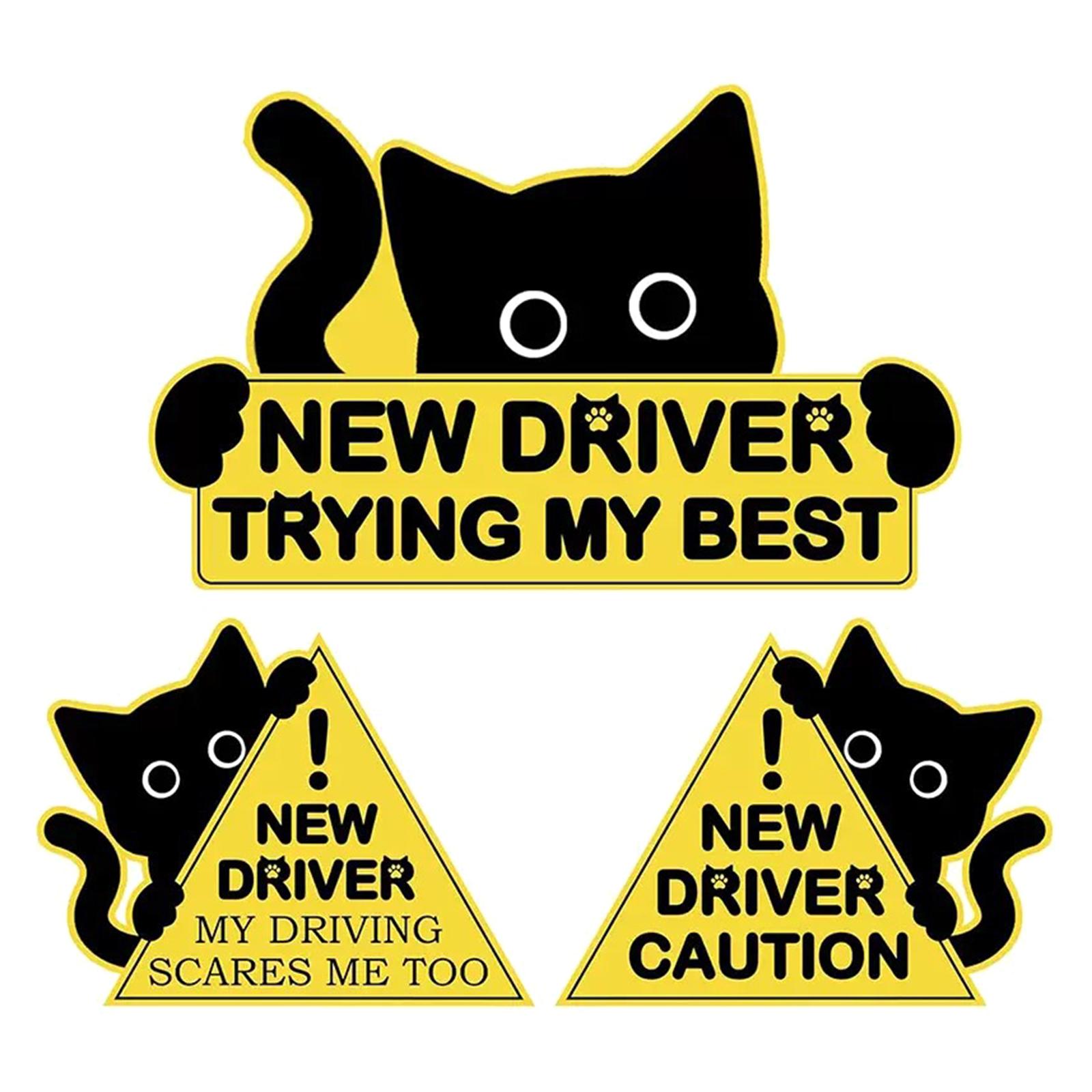 

3Pcs Weather Resistant Reflective Stickers Decal with Black Cats Art for New Driver Vehicle Night Protection 1
