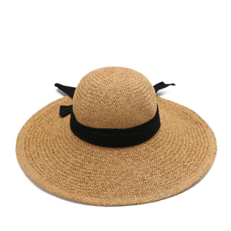 Summer straw hat women's fashion straps bow hand-woven hat seaside vacation sunscreen sunshade beach hat