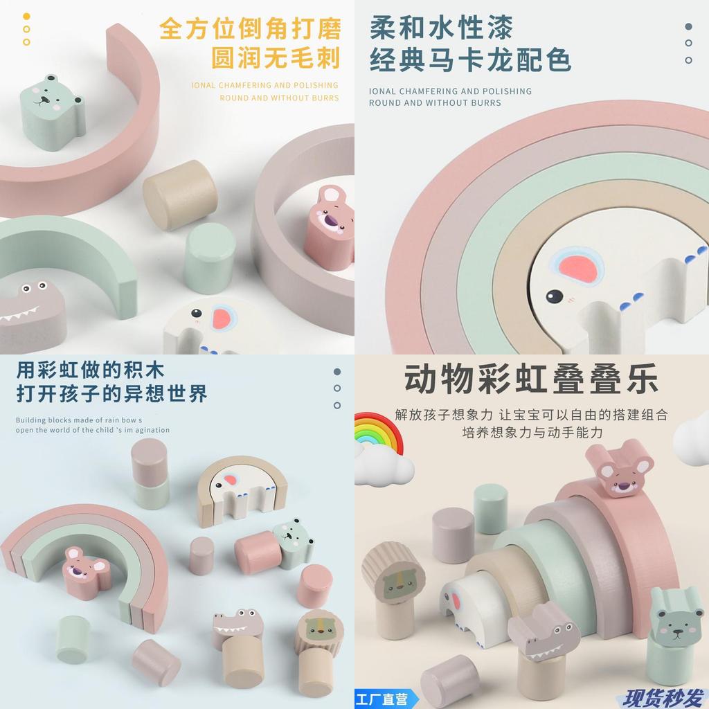 Colorful Wooden Rainbow Animal Building Blocks Educational Toy For Children Ages 4-6