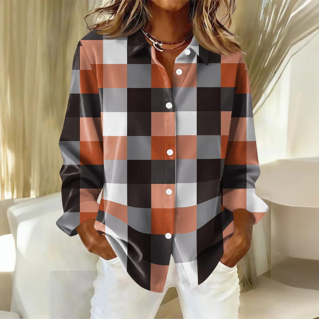 Cămașă Bluză Damă Crăciun Imprimat Nasturi Mâneci Lungi Casual De bază Guler Cămașă Regular Top