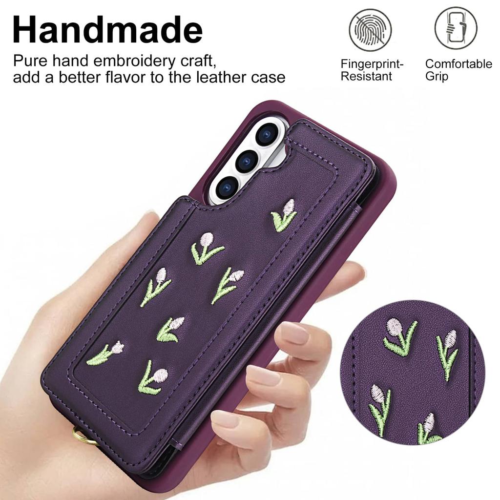 Flip Shockproof Case for Samsung Galaxy A14 A34 A54 A15 A35 A55 A16 A36 A56 Stereo Flower with Lanyard Kickstand Wallet Case