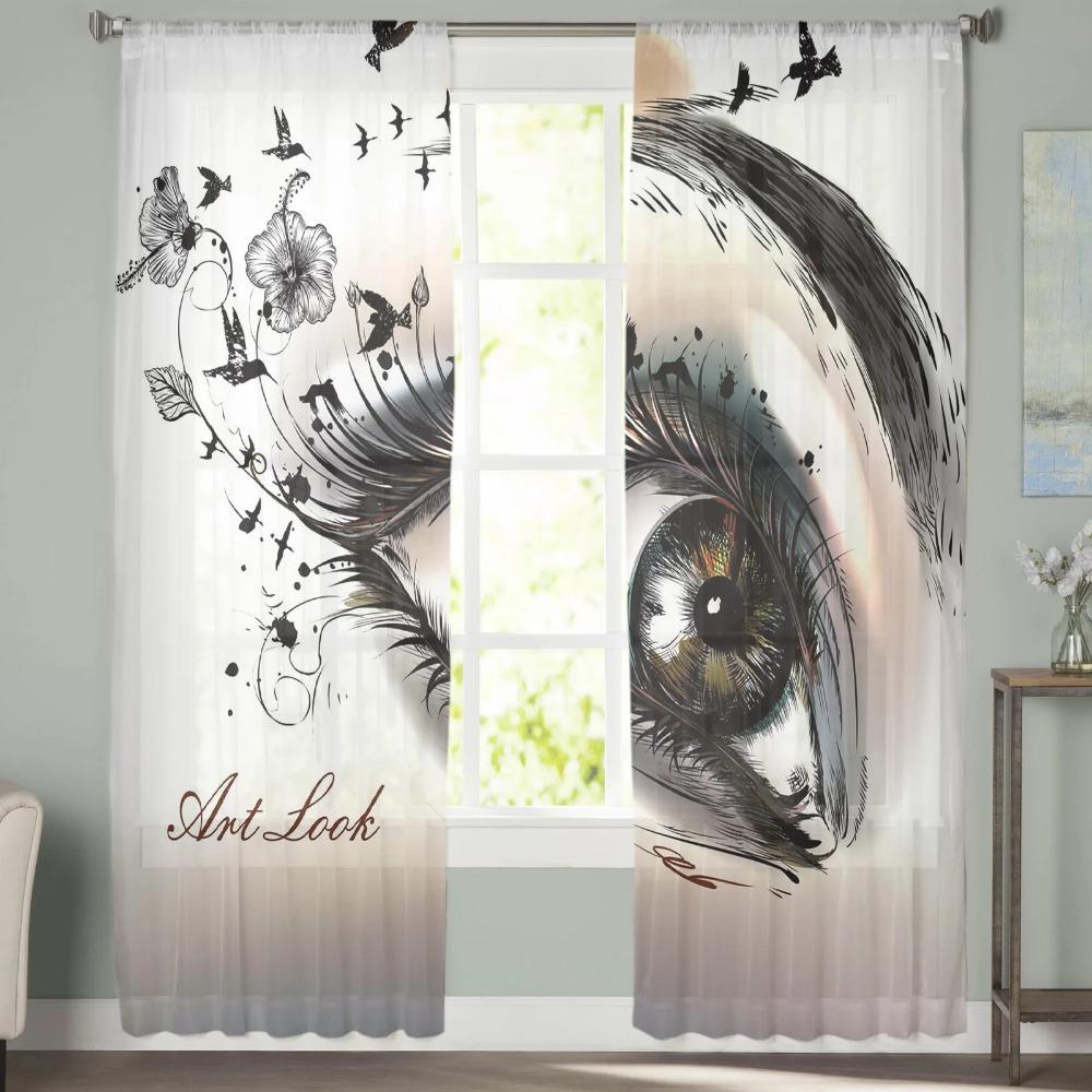 Auge Weiblich Schöne Frau Elegantes Design Wimpern Tüll Fensterdekoration Transparente Vorhänge für Wohnzimmer das Schlafzimmer Dekoration