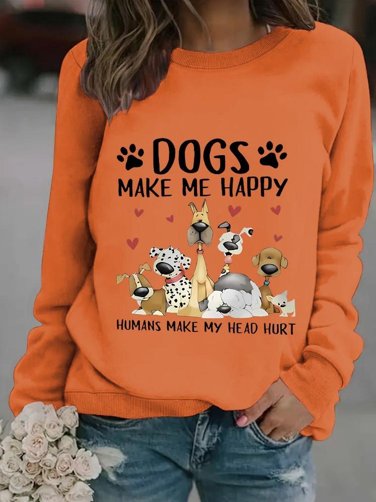 American European Cross Border Casual Women Dog Print Pullover Round Neck Long Sleeve Autumn Winter