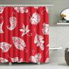 Red And White Palm Leaf Shower Curtain Waterproof Fabric Bathroom Decor Bath Accessories For Home Decoration Size 72X72 Inches (