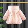 Winter Cartoon Rabbit Long Sleeved Baby Girl Coat Pink Thick Warm Children's