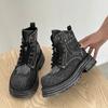 Fashion High quality Women's Ankle Boots Denim 2024 New Autumn Platform Booties Women Lace-up British Retro Cargo Boots Women winter
