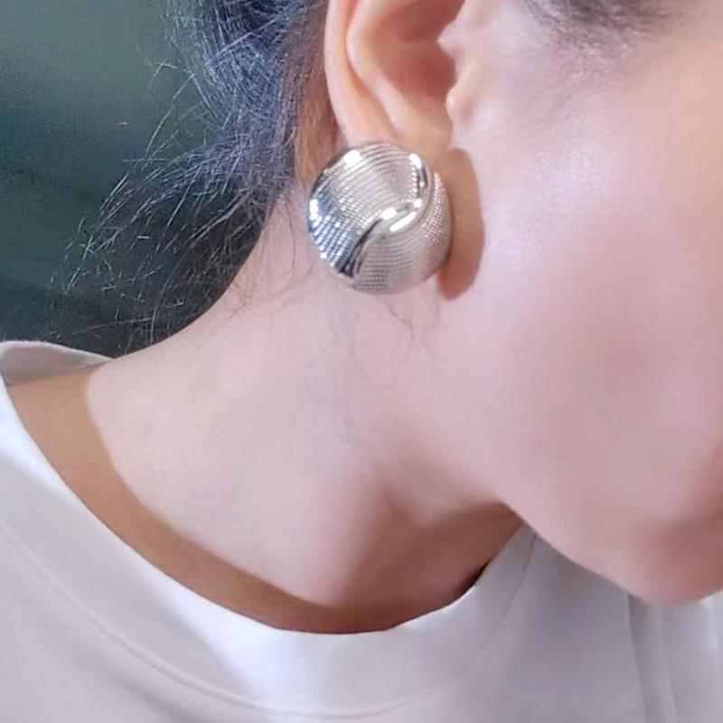 Exaggerated Striped Metal Stud Earrings for Women