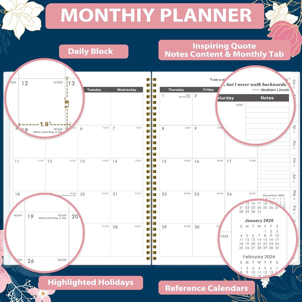 2026-2027 Monthly Planner/Calendar - Jan. 2026 - Dec. 2027, 9" x 11", Calendar Planner 2026-2027, 2 Year Monthly Planner, Tabs, 2-Size Pocket