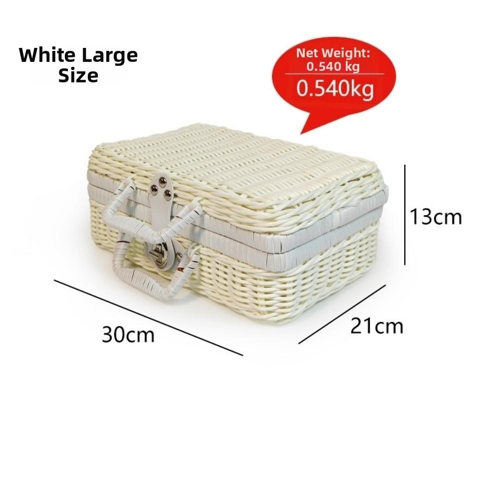 New Portable Rattan Woven Box with Handle Decorative Rattan Storage Box Suitcase Woven Picnic Box Organizer
