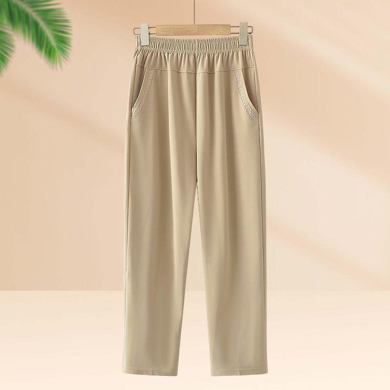Mom's Lightweight Nine-Point Ice Silk Pants for Summer - Loose, Straight-Leg, Plus Size