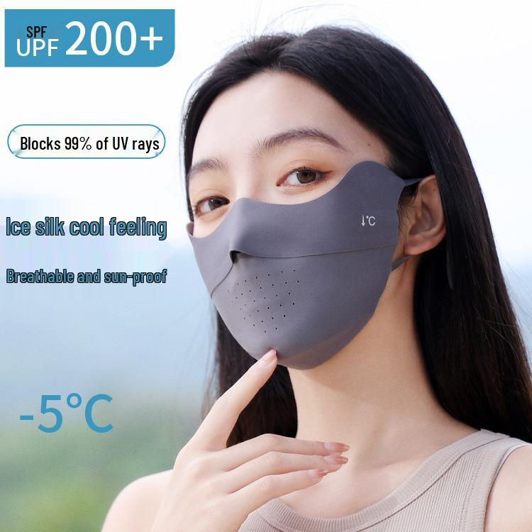 2025 Ice Silk Cooling Seamless Sun Mask for Women, Thin Breathable Mesh, UV Protection, Enhances Face Shape, Guards Eye Corners