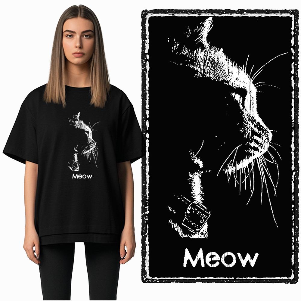 Coolmind DB 100% Baumwolle Katzenprint Exklusiver Grafik Damen T-Shirt Cooles SCHWARZES Damen T-Shirt Übergröße T-Shirt für Damen T-Shirt
