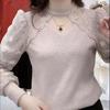 Women's Spring and Autumn Design Half Height Neck Outerwear Hollow Lace Bottom Top