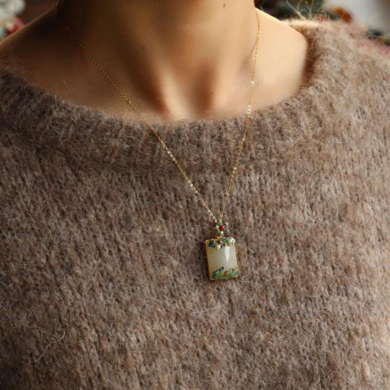 Inlaid Safe and Sound Plague Pendant Vintage Ethnic Necklace Collar Necklace Jewelry Gift