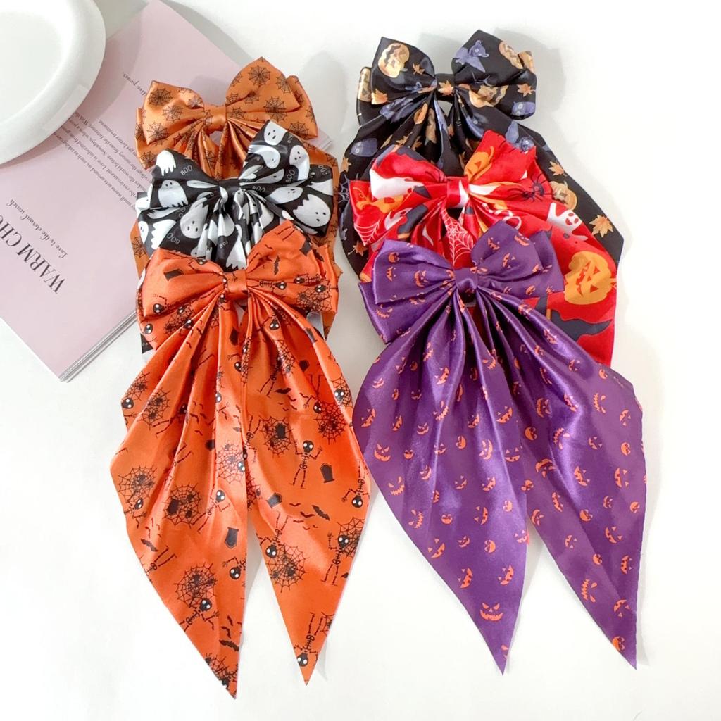 Ghost Spider Web Halloween Hair Bow Clip & Triangle Scarf Set