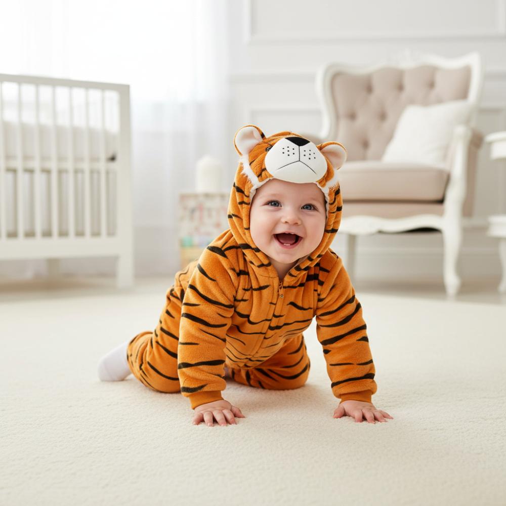 Pyjama Onesie Kostüm Verkleidung Schlafanzug Tiger Baby 90: 78-86 Cm