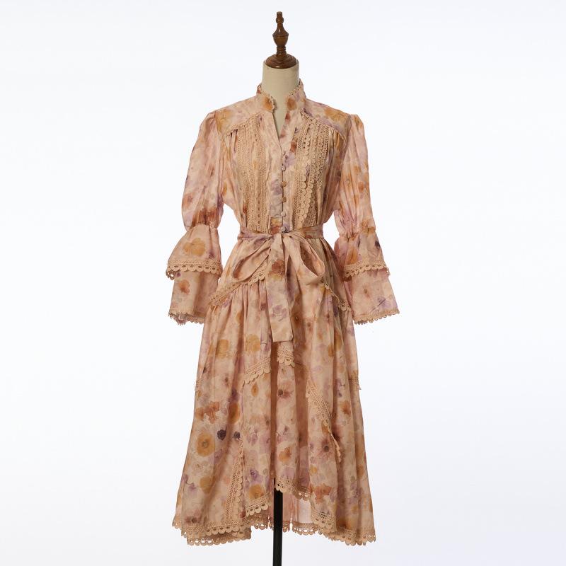 Women s French Retro Lace Floral Dress - Autumn, Slim Fit, Waist-Cinching, Sexy, Available in 7 Colors 2XL