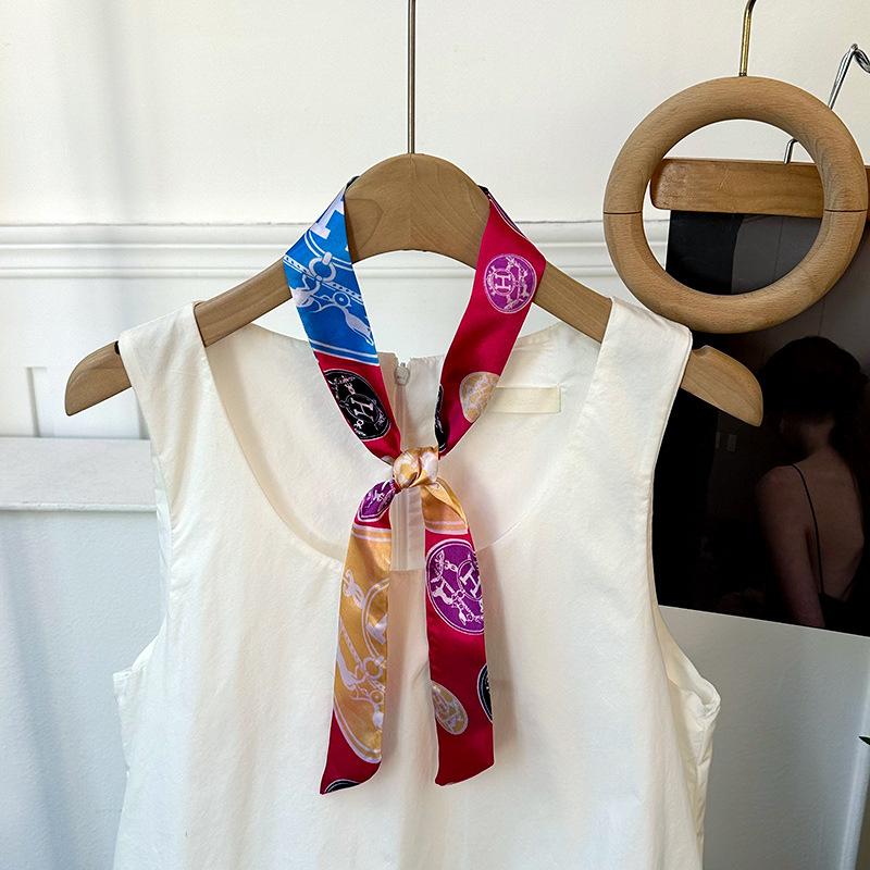 Langer Seidenschal, hochwertiger Halsschal, neuer multifunktionaler Seidenschal, Taschenumwicklung, Kopftuch, Stirnband, Haargummi.