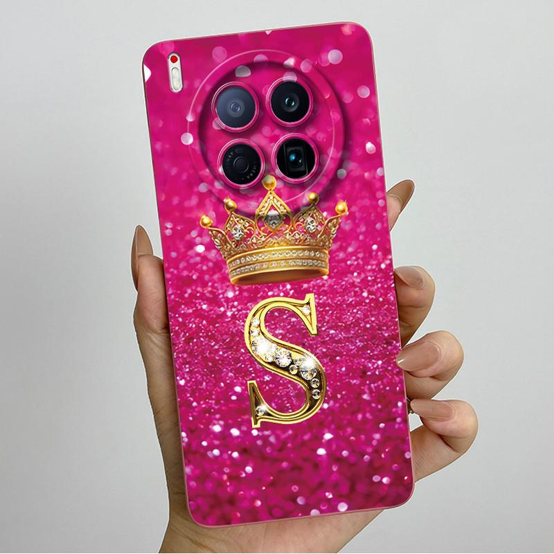 For Tecno Camon 40 Premier 5G CM8 Phone Cases Crown Initial Letter Covers Soft Liquid Silicone Advanced Anti Fingerprint Shell