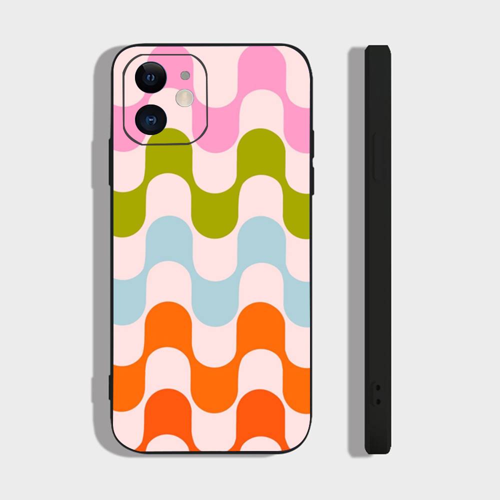 Colorful Waves Phone Case For IPhone 17 Air 16 15 14 13 Pro Max 11 12 Black Silicone Cover