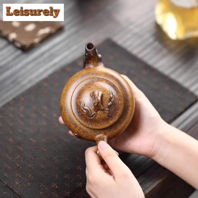 350ml Antique Yixing Purple Clay Teapots Master Handmade Peach Pot Raw Ore Wood-fired Porcelain Mud Kettle Zisha Teaset Supplies