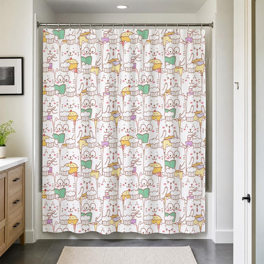 Adorable Cute Cat Pattern Waterproof Shower Curtain Liner for Bathroom Decor Kitten Cartoon Shower Curtain Home Accessories