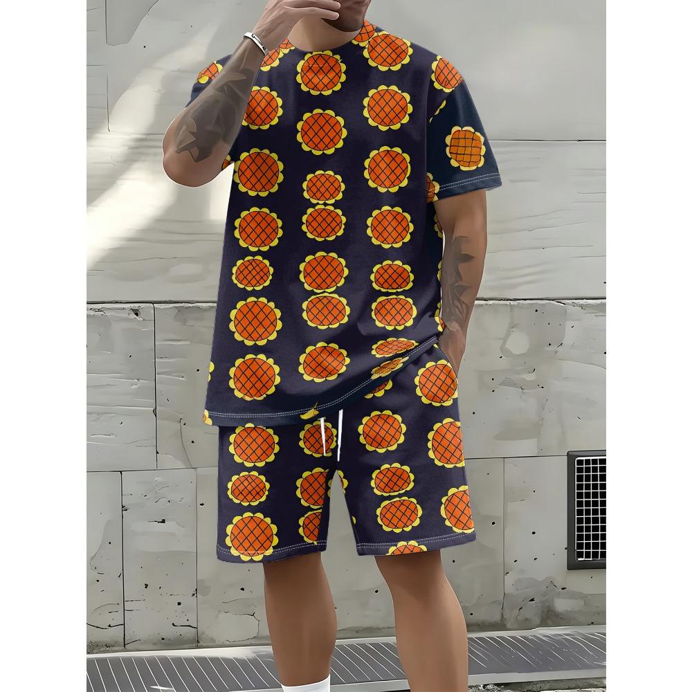 Coconut Palm Tree Men's Casual T-Shirt And Shorts Sets With A Print Style Artistic Outdoor Summer Clothing Casual 2-Piece Sets