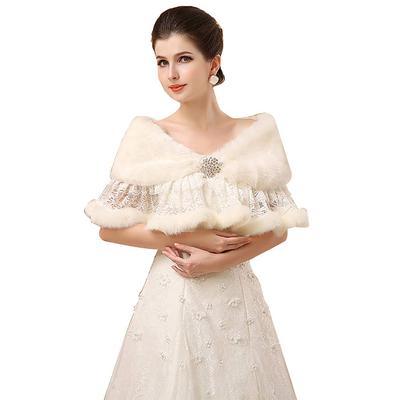 [SYitong] Women's Shawl Wedding Bolero Fur Stole Autumn/Winter Solid Color Coming-of-Age Ceremony Shawl Bride Fur Shawl Dress Wedding Shoulder Wrap Af