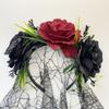 Gothic Halloween Veil Headband Halloween Costume with Black Veil Floral Hair Hoop Hair Band Headdress Party Headpiece