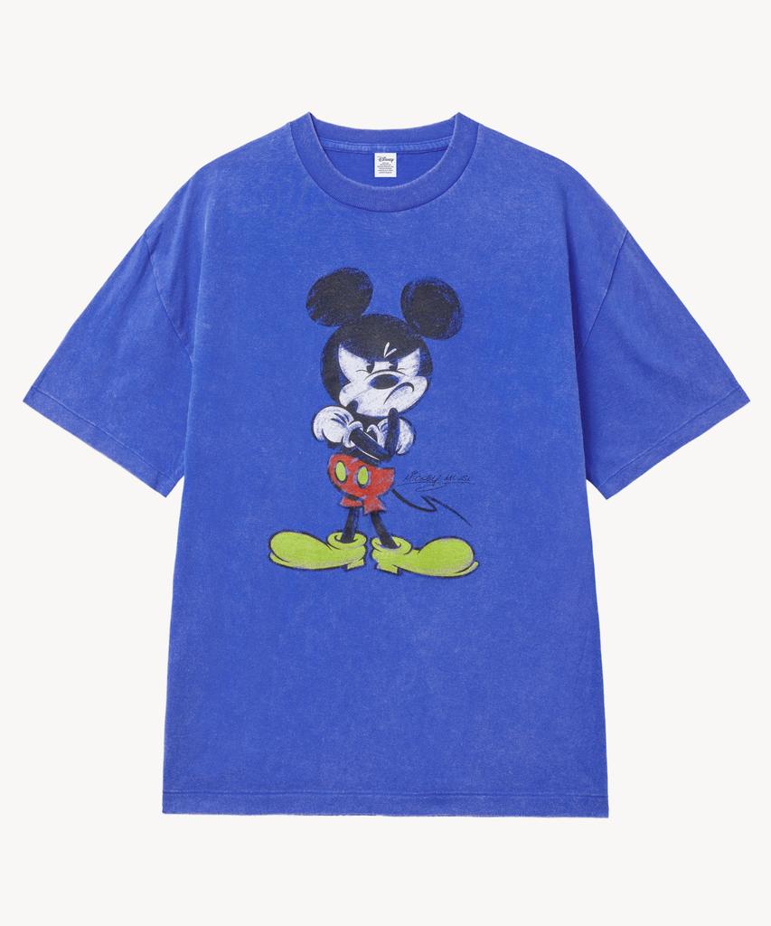 VTWO Fade Wash Hair Bangs _Mickey_ T-Shirt (Blue)