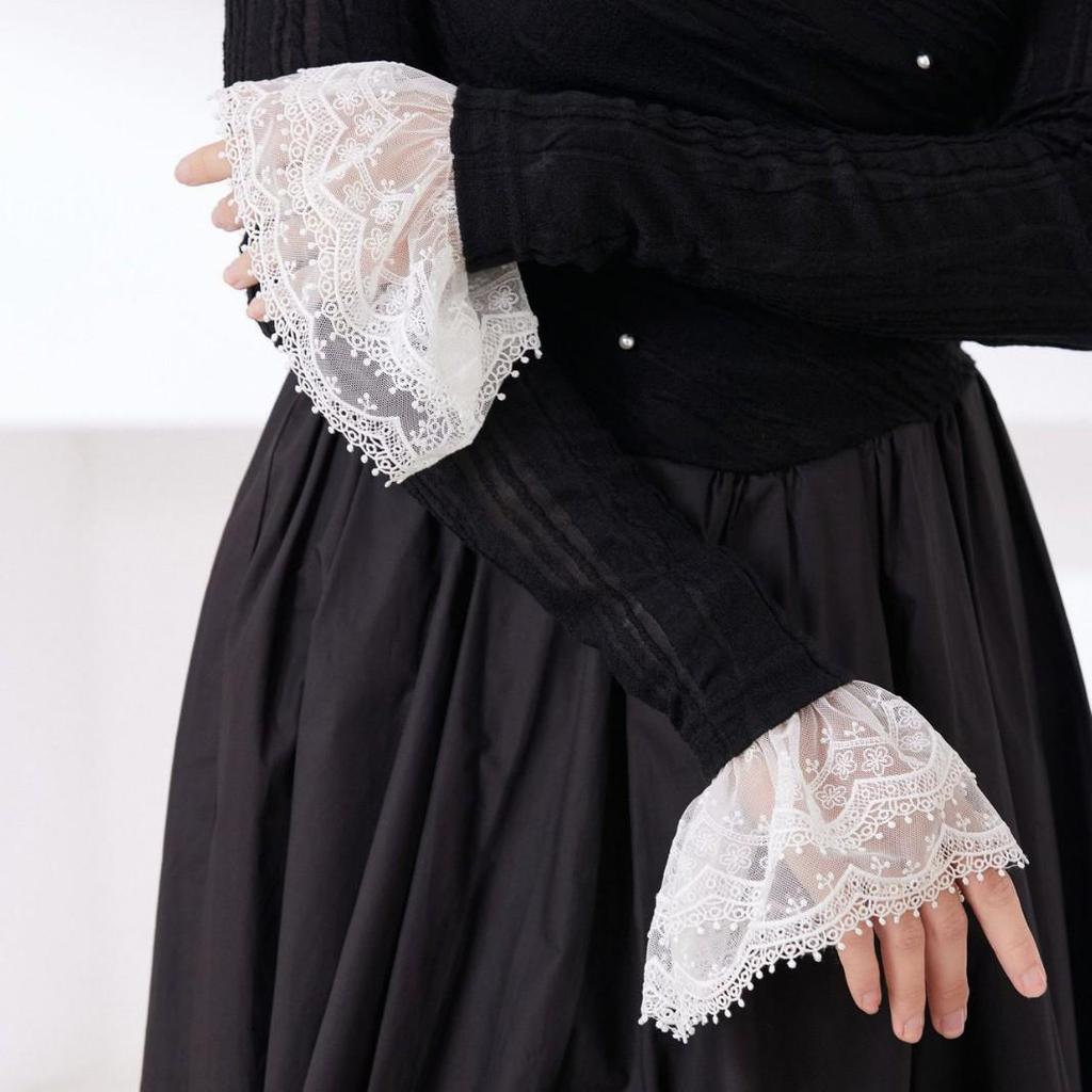 Lace Mesh Embroidered Double-Layer Sleeves with Cuffs 
